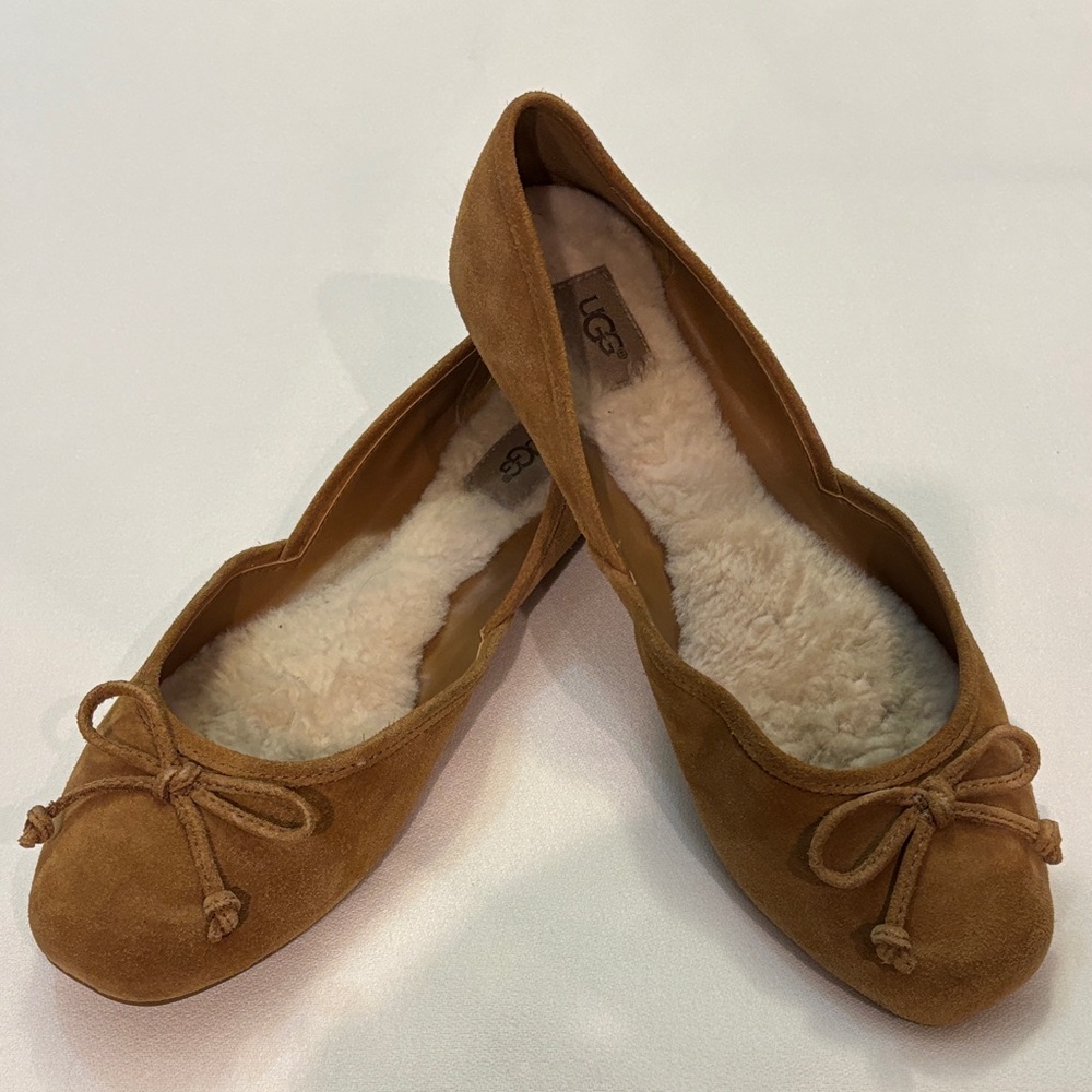 UGG Chestnut Suede Ballet Flats with Shearling Lining